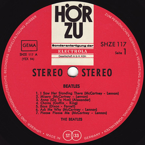 The Beatles Germany LP HÖRZU Label / Please Please Me / Stereo