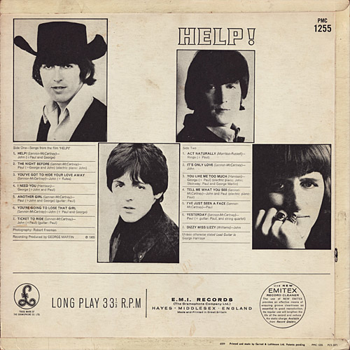 The Beatles U.K. Guide LP/Parlophone Album Cover/HELP!