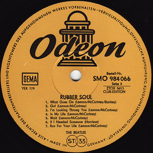 洋楽 beatles rubber soul germany odeon stereo The Beatles Germany LP Odeon and Apple stereo version #3
